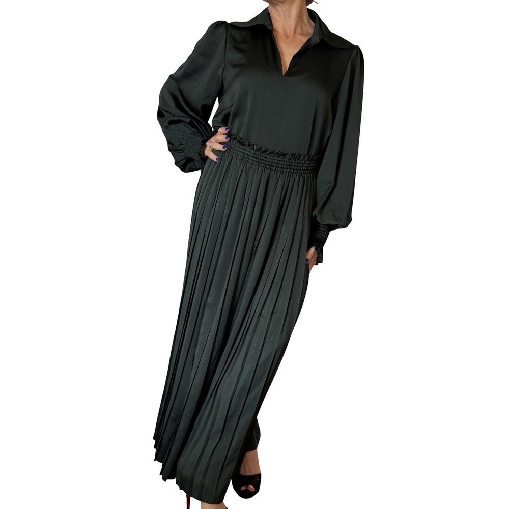 See By Chloe Skirt Set Outfit Coord Green Satin Top Pleated Midi Maxi Skirt 40 4 - Picture 9 of 16